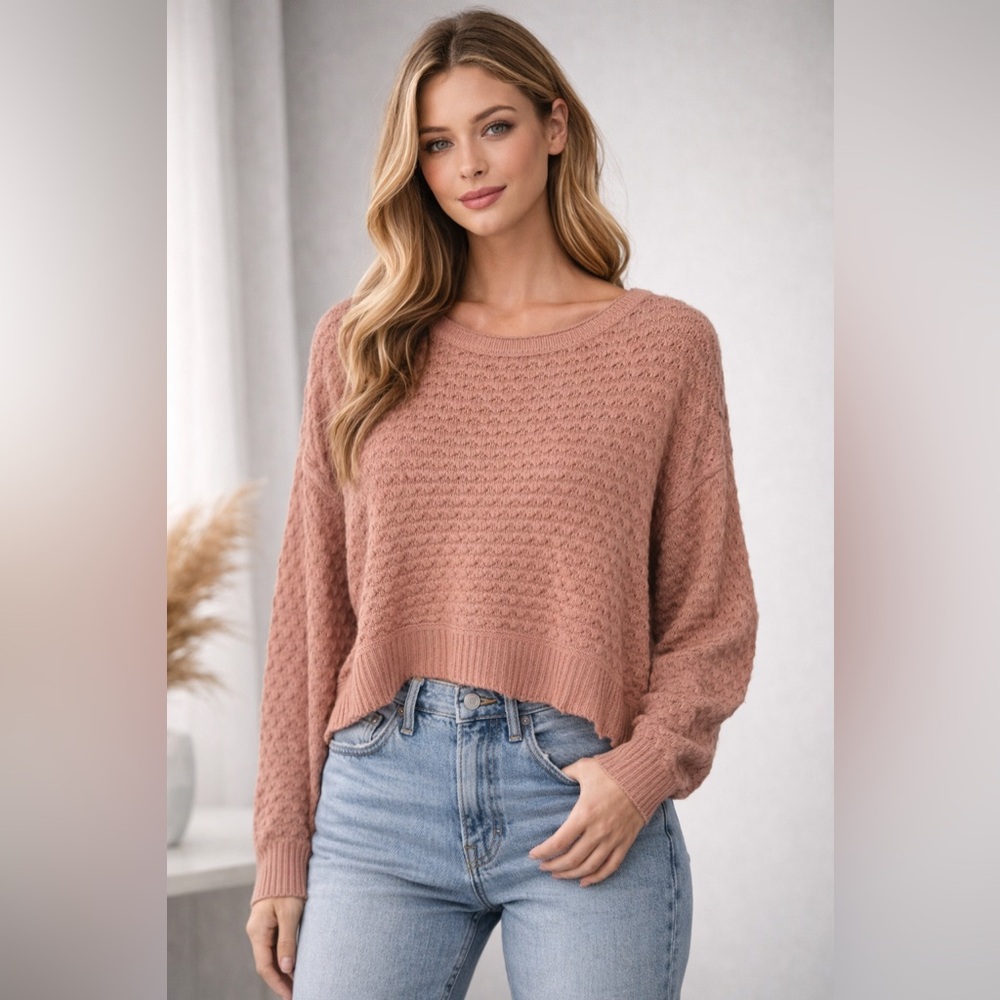 Double Zero Dusty Rose Cropped Knit Sweater Size M